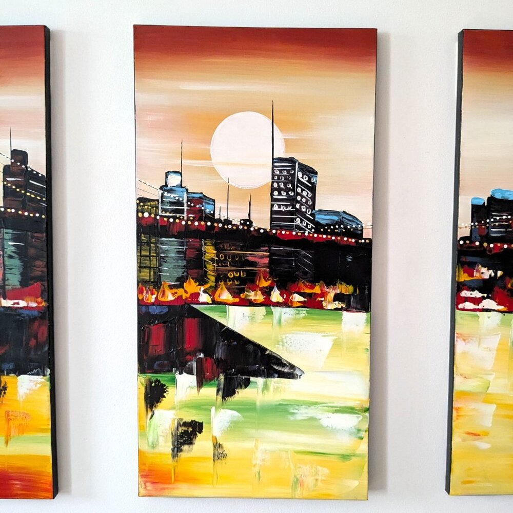 Large Abstract NYC Skyline Triptych - 3 Panel Canvas Wall Art 48x32 - New York - Picture 5 of 14
